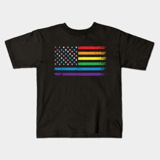 LGBT Rainbow American Flag | LGBTQ 4th of July | Transgender Gay Pride Kids T-Shirt